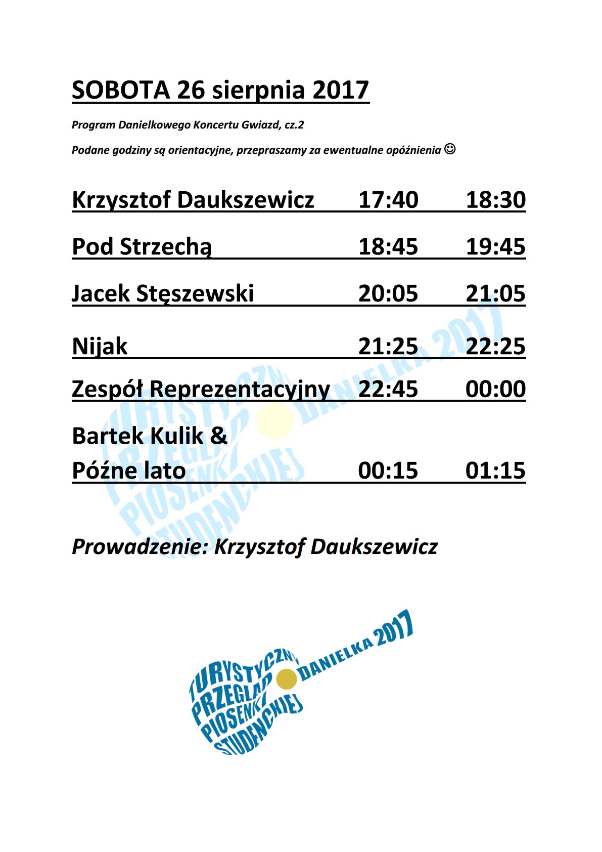 Program godzinowy Danielki 2017 – sobota